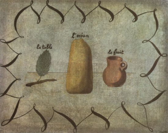 La Table, L'ocean, et le fruit par Ren Magritte ens 1927.